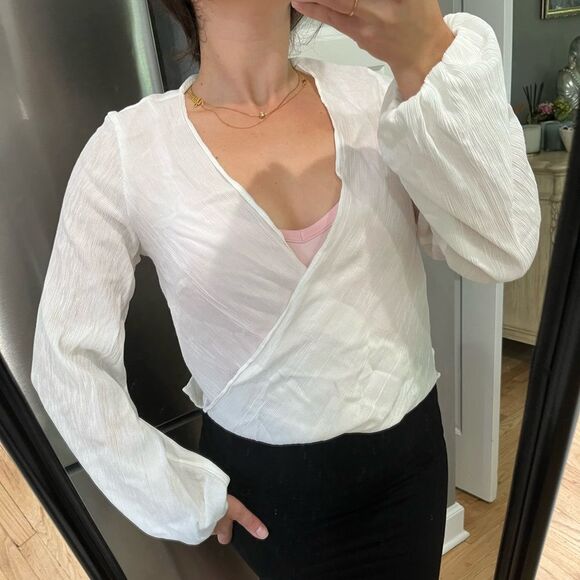 Top Shop Wrap White Blouse Size 8 Medium puff sleeve - Picture 1 of 12